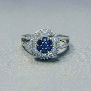 White Gold over Silver Sapphire Statement Ring